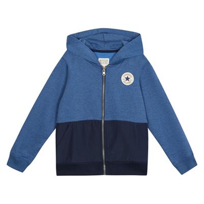 Boys' blue knit woven full zip hoodie